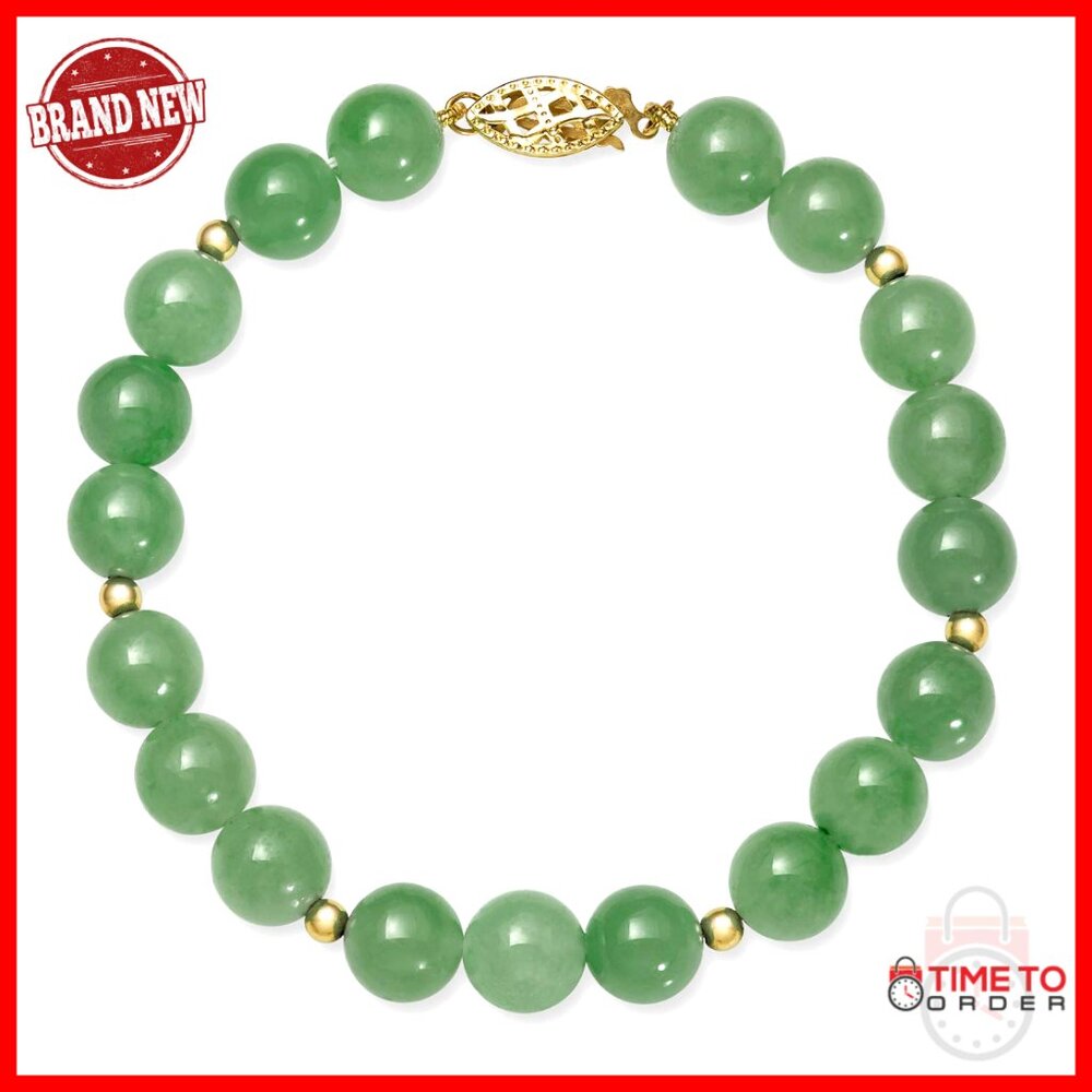 Green Jade Bracelet 14K Gold Beaded Elegant Classic Minimalist Jewelry